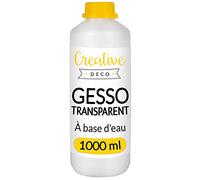 Creative Deco Additif Gesso Acrylique Transparent | 1L | Sous-Couche Clair | Apprêt et Préparation Liquide de la Peinture Acrylique | Couverture Parfaite | pour Bois Papier Verre | Non-Jaunissant