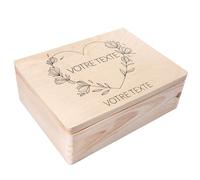 Creative Deco Boîte à Souvenirs Personnalisée en Bois | 40 x 30 x 14 cm (+/-1cm) | Motif Cœur Fleurs | Cadeau Mariage | Boite Souvenir | Couvercle et Gravure | sans Poignées