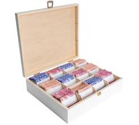 Creative Deco Boite a The en Bois Blanc | Boite de Rangement Sachet | 29 x 25 x 7,5 cm | 12 Compartiments | Boîte à Thé | Diviseurs Amovibles | Rangement Cuisine