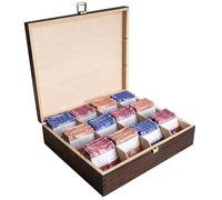 Creative Deco Boite a The en Bois Marron | Boite de Rangement Sachet | 29 x 25 x 7,5 cm | 12 Compartiments | Boîte à Thé | Diviseurs Amovibles | Rangement Cuisine