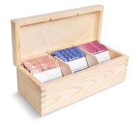 Creative Deco Boite a The en Bois Non Peint | Boite de Rangement Sachet | 22 x 9 x 7,5 cm | 3 Compartiments | Boîte à Thé | Diviseurs Amovibles | Rangement Cuisine