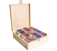 Creative Deco Boite a The en Bois Non peint | Boite de Rangement Sachet | 23,5 x 20,5 x 7,5 cm | 9 Compartiments | Boîte à Thé | Diviseurs Amovibles | Rangement cuisine