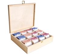 Creative Deco Boite a The en Bois Non Peint | Boite de Rangement Sachet | 29 x 25 x 7,5 cm | 12 Compartiments | Boîte à Thé | Diviseurs Amovibles | Rangement Cuisine