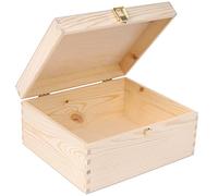 Creative Deco Boite de Rangement en Bois Non Peint | 29 x 25 x 14 cm | avec Couvercle et Serrure | Boite a Bijoux pour Souvenirs, Papier, Cartes, Documents
