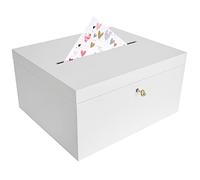 Creative Deco Boite en Bois pour Enveloppes Blanc | 29 x 25 x 15 cm | avec Couvercle et oîte pour Occasions Spéciales | Urne Anniversaire | Mariage | Boite a Souvenirs, Cartes Lettre