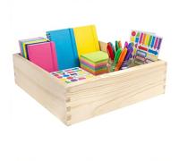 Creative Deco boite rangement bois sans couvercle 30 x 30 x 9 cm | caisse en bois de pin naturel, organisateur de tiroir, de bureau, maquillage, rangement bijoux
