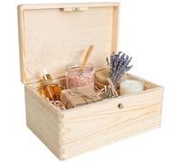 Creative Deco Boite Rangement en Bois avec Clé | 30 x 20 x 14 cm (+/- 1 cm) | Non Peint | avec Couvercle | Boite en Bois | Boite a Souvenir | Boîte Caisse Malle Coffre | Brut ET Non PONCÉ