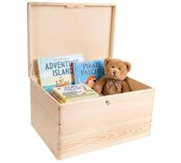 Creative Deco Boite Rangement en Bois avec Clé | 40 x 30 x 24 cm (+/- 1 cm) | Non Peint | avec Couvercle | Boite en Bois | Boite a Souvenir | Boîte Caisse Malle Coffre | Brut ET Non PONCÉ