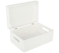 Creative Deco Boite Rangement en Bois Blanc | 30 x 20 x 14 cm (+/- 1 cm) | avec Couvercle et Poignées | Boite en Bois | Boite a Souvenir | Boîte Caisse Malle Coffre | BRUT ET NON PONCÉ