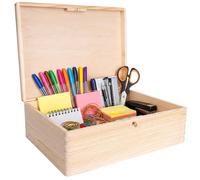 Creative Deco Boite Rangement en Bois + Clé | 40 x 30 x 14 cm (+/- 1 cm) | Non Peint | avec Couvercle | Boite en Bois | Boite a Souvenir | Boîte Caisse Malle Coffre | Brut ET Non PONCÉ
