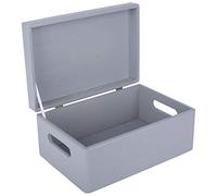 Creative Deco Boite Rangement en Bois Gris | 30 x 20 x 14 cm (+/- 1 cm) | avec Couvercle et Poignées | Boite en Bois | Boite a Souvenir | Boîte Caisse Malle Coffre | BRUT ET NON PONCÉ