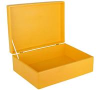 Creative Deco Boite Rangement en Bois Jaune | 40 x 30 x 14 cm (+/- 1 cm) | avec Couvercle | Boite en Bois | Boite a Souvenir | Boîte Caisse Malle Coffre | BRUT ET NON PONCÉ