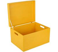 Creative Deco Boite Rangement en Bois Jaune | 40 x 30 x 24 cm (+/- 1 cm) | avec Couvercle et Poignées | Boite en Bois | Boite a Souvenir | Boîte Caisse Malle Coffre | BRUT ET NON PONCÉ