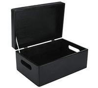 Creative Deco Boite Rangement en Bois Noir | 30 x 20 x 14 cm (+/- 1 cm) | avec Couvercle et Poignées | Boite en Bois | Boite a Souvenir | Boîte Caisse Malle Coffre | BRUT ET NON PONCÉ