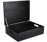 Creative Deco Boite Rangement en Bois Noir | 40 x 30 x 14 cm (+/- 1 cm) | avec Couvercle et Poignées | Boite en Bois | Boite a Souvenir | Boîte Caisse Malle Coffre | BRUT ET NON PONCÉ
