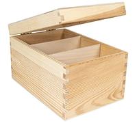 Creative Deco Boite Rangement en Bois pour CD et DVD | 16 x 24 x 14 cm | 3 Compartiments | avec Couvercle et Sans Poignées | Non-Peint et Non-Fini | Boîte Organiseur Bureau Coffre Malle Noël