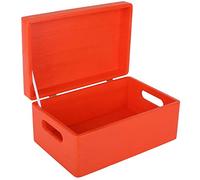 Creative Deco Boite Rangement en Bois Rouge | 30 x 20 x 14 cm (+/- 1 cm) | avec Couvercle et Poignées | Boite en Bois | Boite a Souvenir | Boîte Caisse Malle Coffre | BRUT ET NON PONCÉ