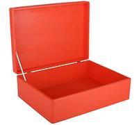 Creative Deco Boite Rangement en Bois Rouge | 40 x 30 x 14 cm (+/- 1 cm) | avec Couvercle | Boite en Bois | Boite a Souvenir | Boîte Caisse Malle Coffre | BRUT ET NON PONCÉ
