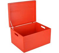 Creative Deco Boite Rangement en Bois Rouge | 40 x 30 x 24 cm (+/- 1 cm) | avec Couvercle et Poignées | Boite en Bois | Boite a Souvenir | Boîte Caisse Malle Coffre | BRUT ET NON PONCÉ