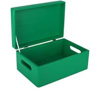 Creative Deco Boite Rangement en Bois Vert | 30 x 20 x 14 cm (+/- 1 cm) | avec Couvercle et Poignées | Boite en Bois | Boite a Souvenir | Boîte Caisse Malle Coffre | BRUT ET NON PONCÉ