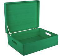 Creative Deco Boite Rangement en Bois Vert | 40 x 30 x 14 cm (+/- 1 cm) | avec Couvercle et Poignées | Boite en Bois | Boite a Souvenir | Boîte Caisse Malle Coffre | BRUT ET NON PONCÉ