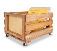 Creative Deco Caisse en Bois pour Vinyles 46 x 36 x 29 cm (+/- 1 cm) | Bac de Rangement avec Roulettes | Boîte Vintage Rangement Vinyle | Jusqu'à 80 Disque | Coffre a Jouet