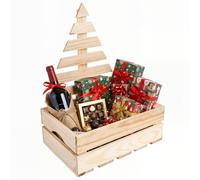 Creative Deco Caisse en Bois Sapin de Noël | Calendrier de l’Avent | 30 x 20 x 40 cm | Panier Cadeau de Noël en Bois | Coffret Cadeau, Boîte de Rangement, Décoration de Noël