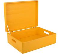 Creative Deco Grande boîte en bois XL jaune avec couvercle - 40 x 30 x 14 cm (+/-1 cm) - Boîte à souvenirs pour bébé - Avec couvercle et poignées - Décoration de Pâques, documents, objets de valeur