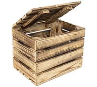 Creative Deco Grande Boite Rangement en Bois Flammé | 27,5 x 20 x 21,5 cm | avec Couvercle | Couleur Marron | Boîte Cadeau Coffre Malle Coffret Vintage