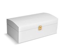 Creative Deco Grande Coffre Boite Rangement Noel en Bois Blanche | 34,5 x 18 x 13,8 cm | avec Fermoir et Couvercle Courbé | Caisse pour Jouet, Outil, Bijoux, Objet | Malle Boîte à Décorer Noël