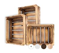 Creative Deco Lot de 3 Caisses en Bois Flammé | 40 x 30 x 15 cm | Rangement Vintage | Cagette Déco | Boîte Décoration