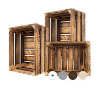 Creative Deco Lot de 3 Caisse en Bois Flammé | 40 x 30 x 23 cm | Caisse | Rangement Bois | Caisse en Bois Vintage | Cagette Bois Deco | Cagette en Bois | Caisse en Bois Rangement | Boite Decoration