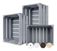 Creative Deco Lot de 3 Caisse en Bois Gris | 40 x 30 x 23 cm | Caisse Rangement Bois | Caisse en Bois Rangement Vintage