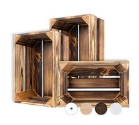 Caisse en Bois - CREATIVE DECO - Lot de 3 - 30 x 20 x 15 cm - Bois Flammé - Rangement Vintage
