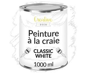 Creative Deco Peinture à la Craie Blanche | 1L | Mat et Lavable | Bois et Meuble | Idéal pour Rénovation | Chalk Paint Blanc | Ardoise Craie | Mur Interieur