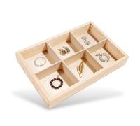 Creative Deco Petit Plateau Bois Étagère à Casiers | 6 Compartiments | 27.5x18x4cm | Rangement des Bijoux et Perles pour Armoire et Tiroir | Organisateur de Bureau Cuisine Salle de Bain