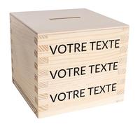 Creative Deco Tirelire en Bois Personnalisée avec Texte Souhaité 9,5 x 9,5 x 9 cm (+/- 1 cm) | Bois de Pin Brut | Boîte à Argent | Coffret à Epargne | Idéal comme Tirelire pour Petite Monnaie