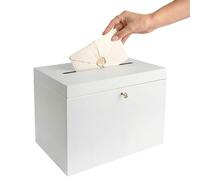 Creative Deco Urne Mariage Bois avec Couvercle | 29 x 20 x 22 cm | Boîte à Enveloppes avec Serrure et oîte à Cartes Mariage Blanc