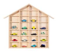 Creative Deco Vitrine Murale Petite Etagere Bois Non Peinte | 28 Compartiments | 56 x 50 x 3,5 cm (+/- 1 cm) | Vitrine pour Collection | Petit Meuble de Rangement | En Forme de Maison | Salon Figurine