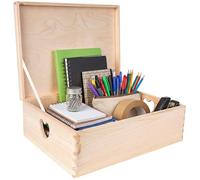 Creative Deco XL Grande Boîte en Bois avec Couvercle à Décorer | 40 x 30 x 14 cm (+/- 1cm) | Non peint | Poignées Forme de Cœur | Boîte en Bois pour Jouets, Outils | BRUT & NON PONCÉ