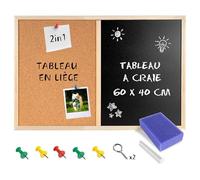 Creative Home 60 x 40 cm Tableau Liege Mural et Tableau Craie Noir Ardoise Murale | Inclus Éponge, Craie et Punaises | Tableau Cuisine | Tableau Liège | Tableau Enfant