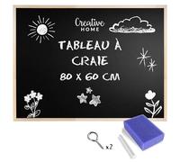 Creative Home 80x60 cm Tableau Craie Noir Ardoise Mural | Cadre de Pin | Effaceur Brosse + Stylo + Kit Suspension Incluses | Panneau pour Bureau, Cuisine, Chambre, Cafe, Maison, Ecole, Restaurant, Pub