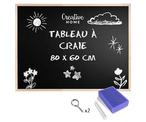 Creative Home 80x60 cm Tableau Craie Noir Ardoise Mural | Cadre de Pin | Effaceur Brosse + Stylo + Kit Suspension Incluses | Panneau pour Bureau, Cuisine, Chambre, Cafe, Maison, Ecole, Restaurant, Pub