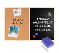 Creative Home 90 x 60 cm Tableau Liege, Magnetique et Craie Noir Ardoise | Cadre de Pin | Panneau pour Bureau Cuisine Chambre Cafe Maison Ecole Restaurant Pub | Eponge Aimants Craie Epingles Incluses