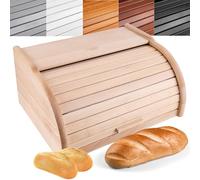 Boîte à Pain - Creative Home - Hêtre Naturel - 38 x 28,5 x 17,5 cm - Couvercle en Rouleau - Classique