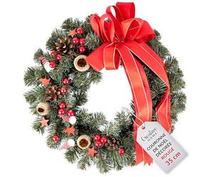 Creative Home Couronne de Noël Rouge | Diamètre 35 cm | Couronne de Porte | Decoration Noel Exterieur | Couronne de Noel Porte | Décoration Noel | Couronne de Noël Porte | Noel Decoration