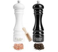 Creative Home Duo Moulin a Poivre et Sel Manuel en Bois | Inclus Mini Cuillère | Hauteur 18 cm | Noir et Blanc | Salière et Poivrière de Cuisine | Hêtre Naturel
