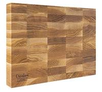 Creative Home Grande Planche a Decouper Bois | 32 x 24 x 4 cm | Planche à Découper pour la Cuisine | Grand Bloc de Bouchers Professionnels | Bois de Chêne Naturel | Double Face