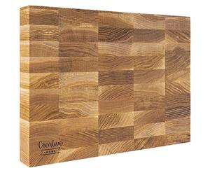 Creative Home Grande Planche a Decouper Bois | 32 x 24 x 4 cm | Planche à Découper pour la Cuisine | Grand Bloc de Bouchers Professionnels | Bois de Chêne Naturel | Double Face