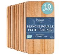 Creative Home Lot de 10 Planche a Decouper Bois | 22,5 x 12,5 x 1,2 cm | Planche Petit Dejeuner Bois | Planche Petit Déjeuner